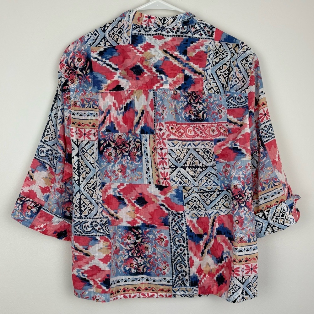 Alfred Dunner Patchwork-Print Button Front Shirt 100% Cotton size 16 boho - Picture 8 of 9